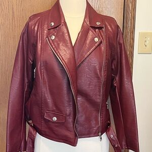 Eloquii Burgundy Leather Biker Jacket